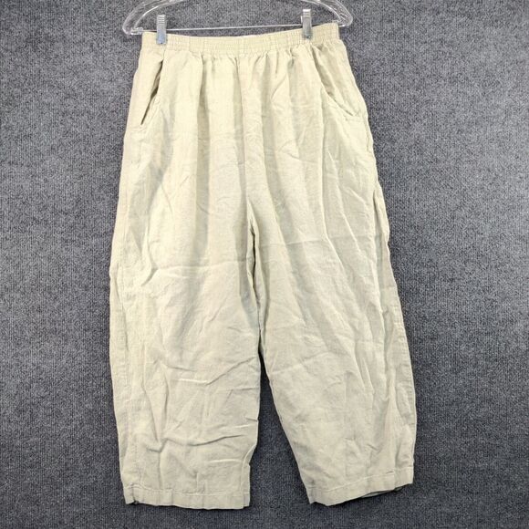 CTC Linens Womens Pull On Cropped Pants Green Medium Elastic Waist Made in USA - Picture 2 of 10